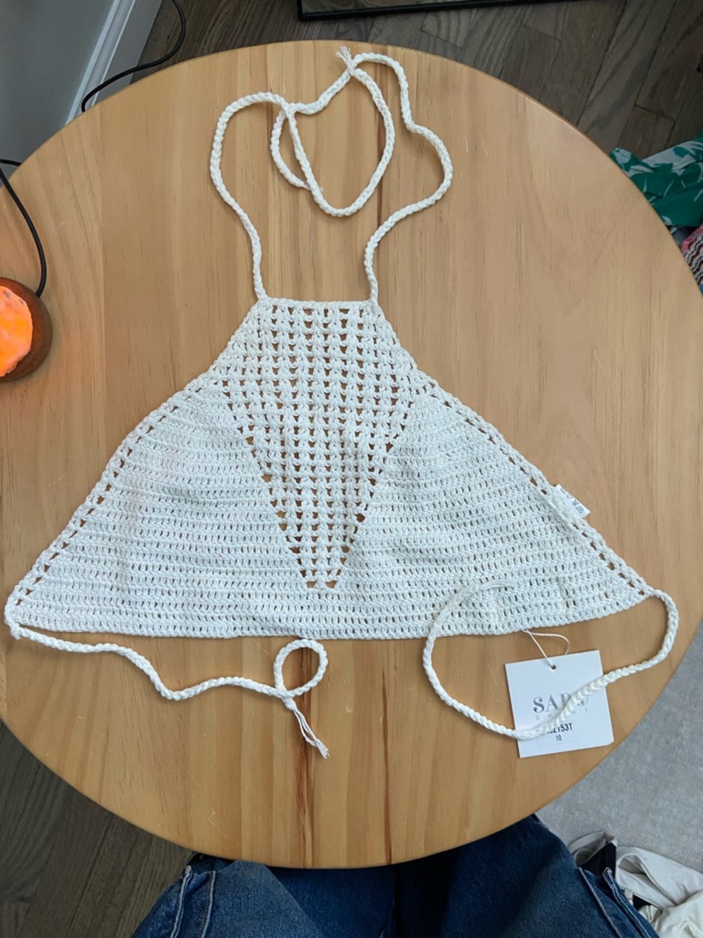 Sabo Skirt White Crocheted Triangle Bralette Top